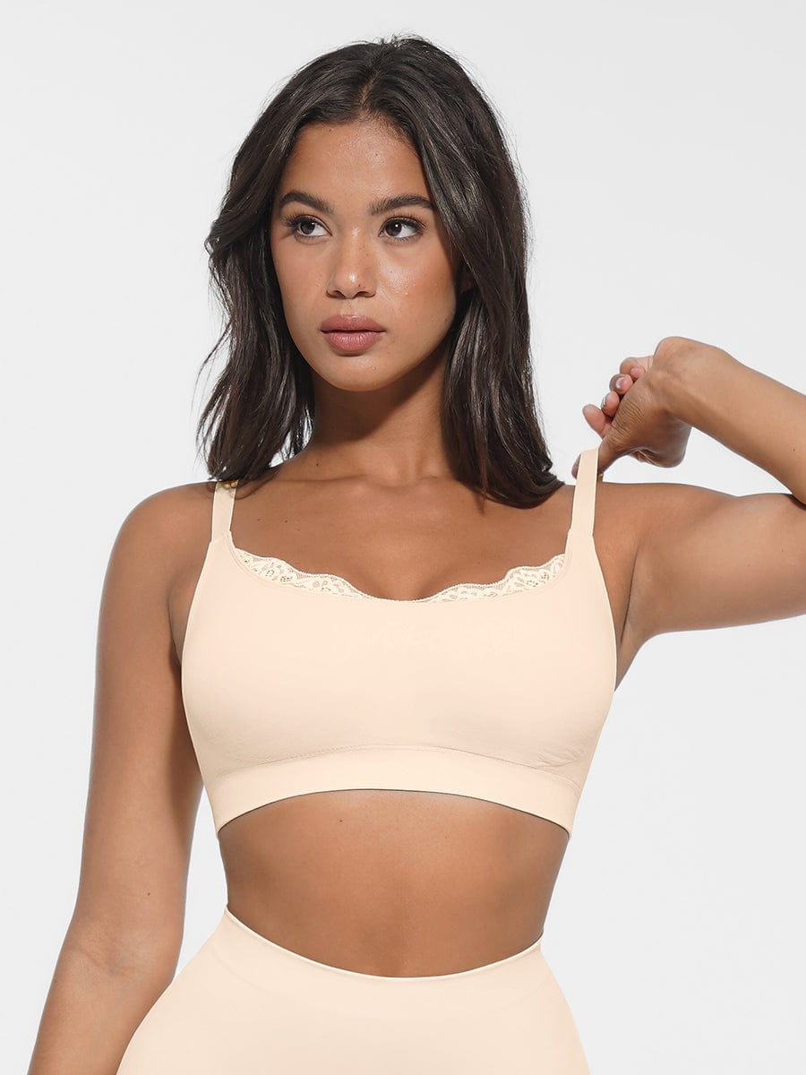 Monavida Soft Lace BH in donker roze — front view scoop neck