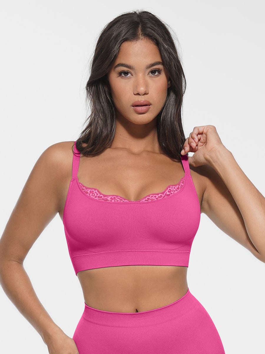 Monavida Soft Lace BH in roze — front view scoop neck