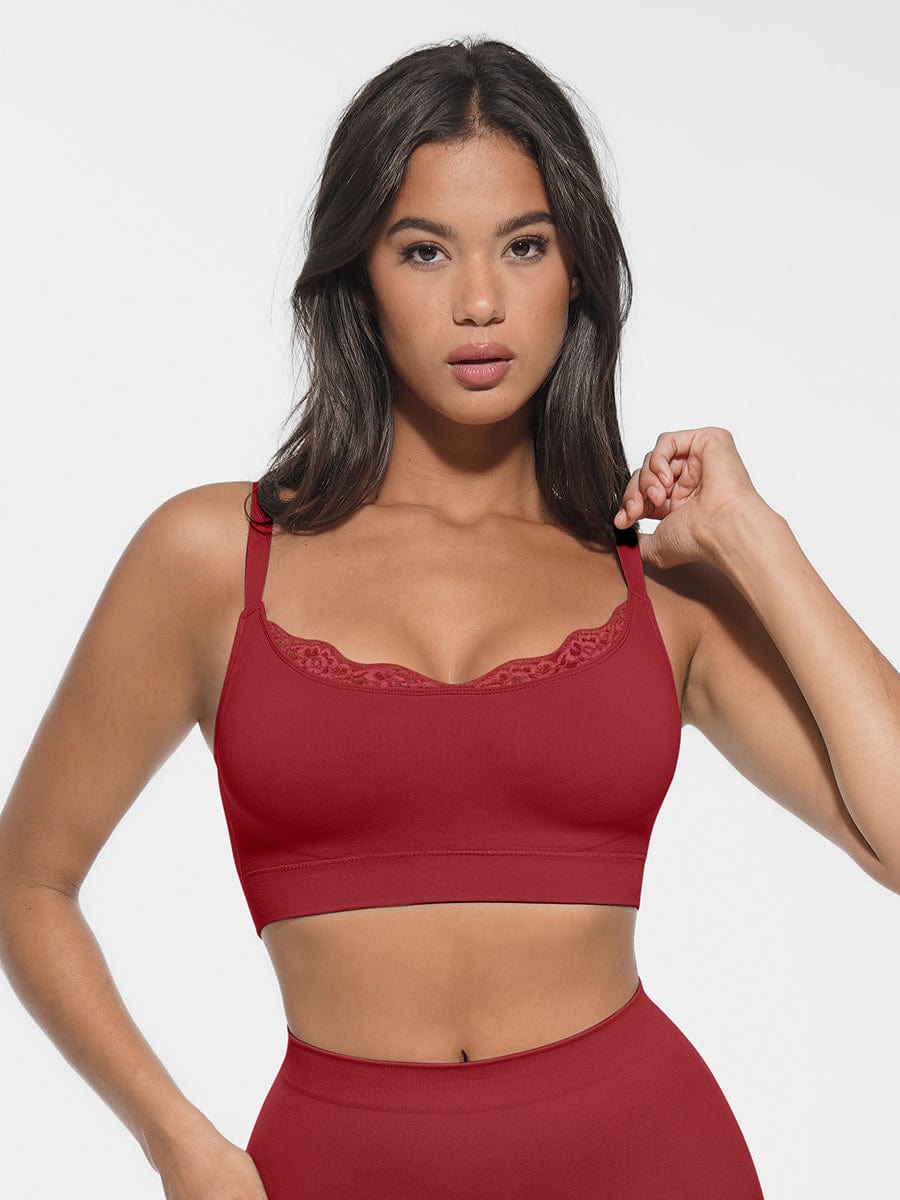 Monavida Soft Lace BH in rood — front view scoop neck